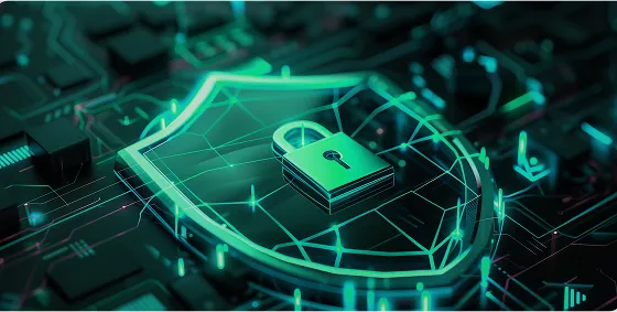 Shield and padlock over a circuit board