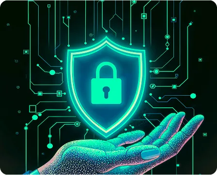 Hand holding a digital security shield