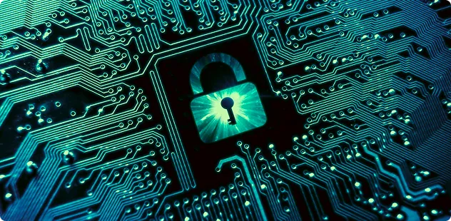 Padlock on a circuit board