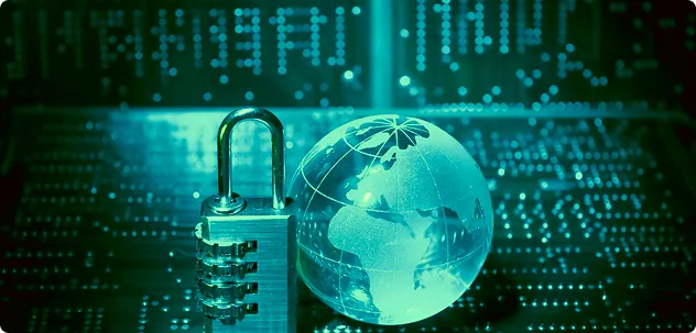 Padlock beside a glass globe